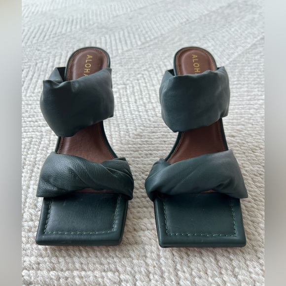 NWOT Alohas Forest Green Twisted Strap Heel - Picture 4 of 11